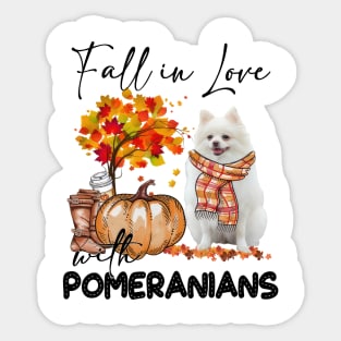 Fall In Love With Pomeranians Fall Pumpkin Thanksgiving Sticker
